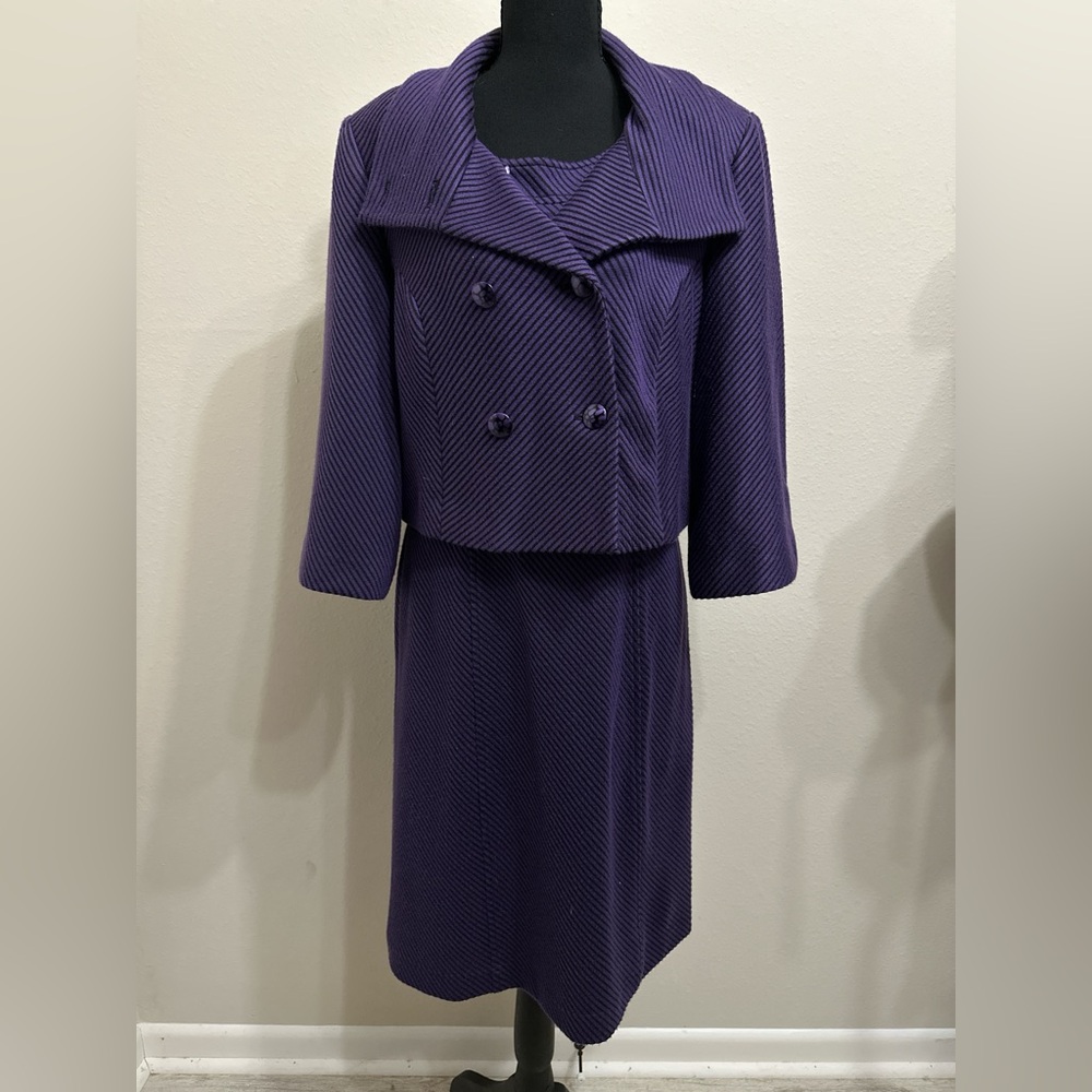 Joseph Ribkoff Deep Purple and Black Pinstripe Dress Suit Set